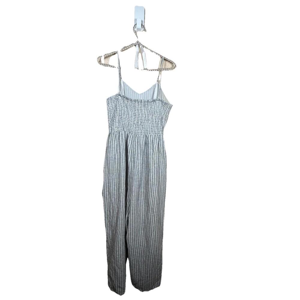 American Eagle Jumpsuit Women Sz XL  Gray White Linen Cotton Belted Lined - Picture 7 of 9